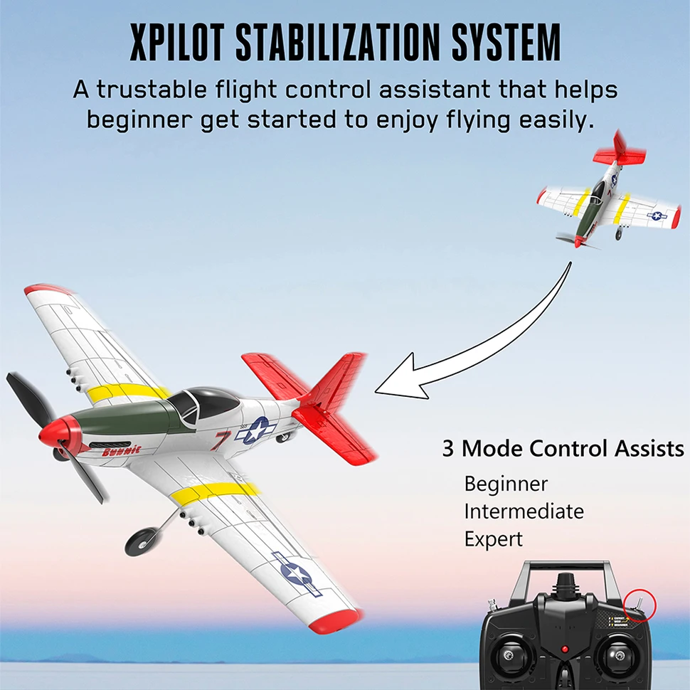 RC Park Flyer P51 Mustang Easy to Fly Beginner Radio Control Plane with Gyro Stabilizer