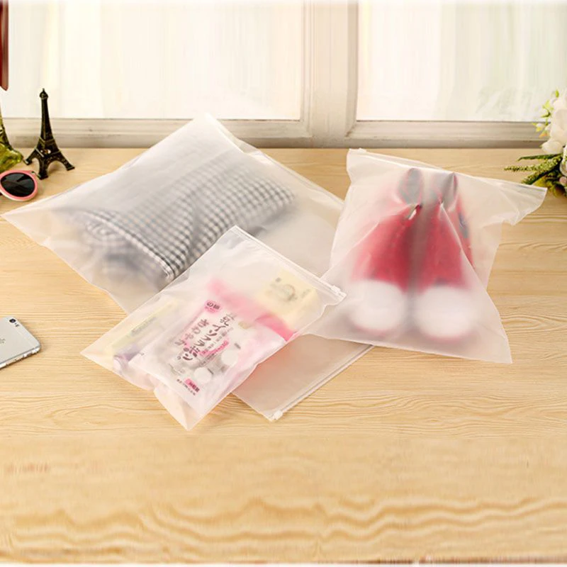 Custom Logo Clothing Garment Biodegradable Frosted Plastic Packing Bag Zipper bag for shoes underwear suit