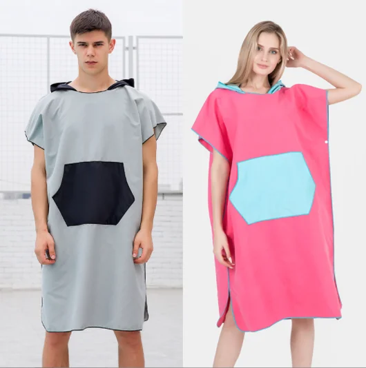 Hot Selling Super Absorbent Quick Dry Custom Logo Microfiber Hooded Surf Poncho Beach Towel For Adults Changing Robe