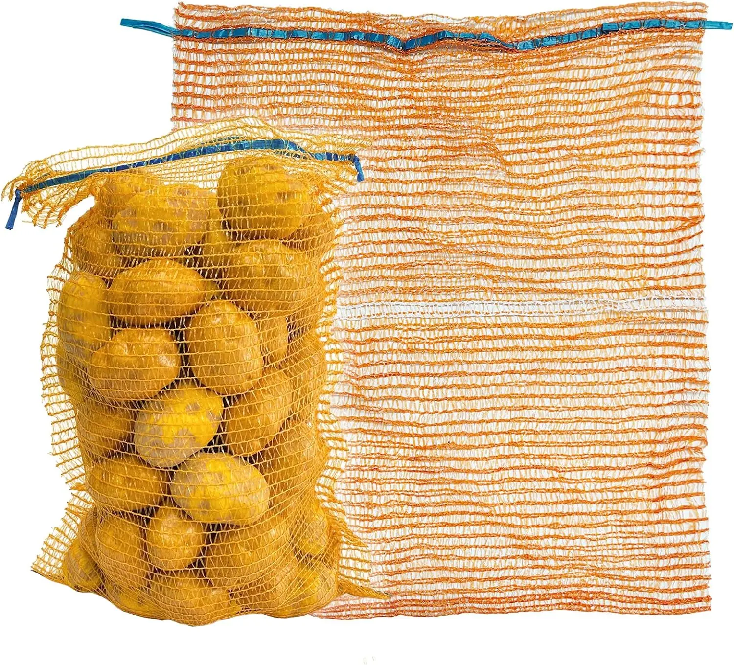 Yellow PP Woven Bag Firewood Packaging Mesh Bag With Drawstring For Fruit And Vegetables