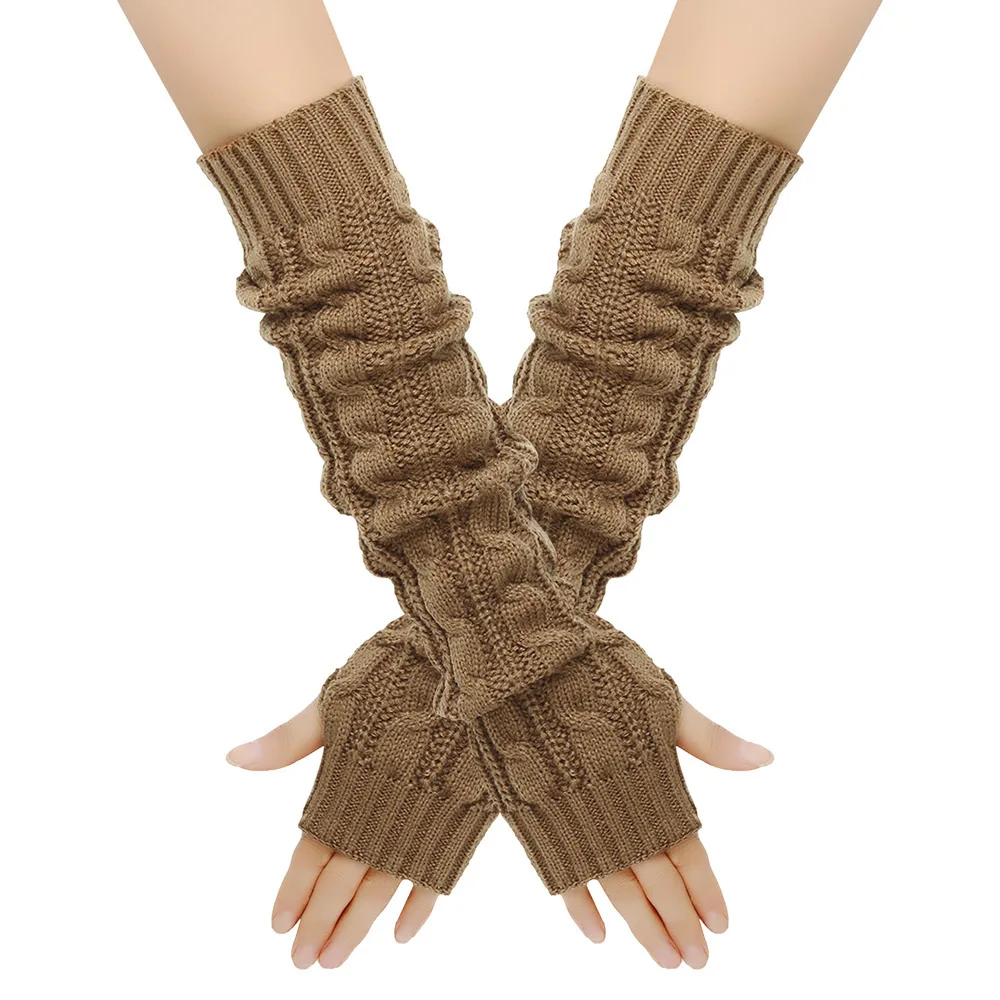 Factory custom logo outdoor warm cuff solid color twist long half finger cuff elastic knit cuff