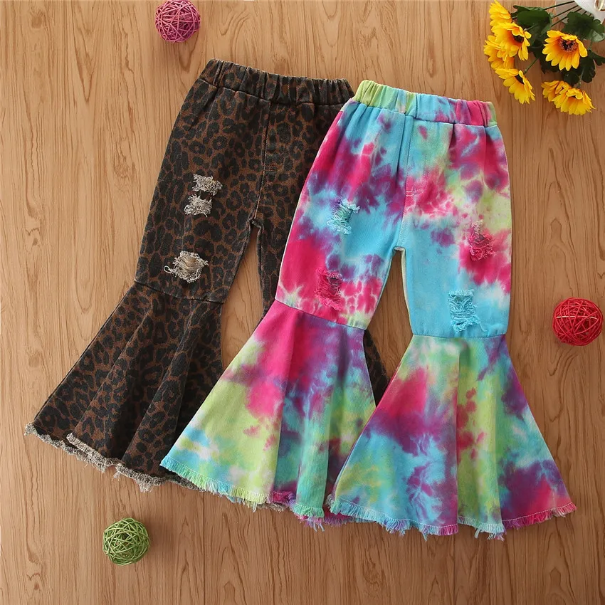 
Fashion Colorful Distressed Bell-bottoms Fashion Toddler Girl Tie-Dyed Flared Jeans for 2-6T 