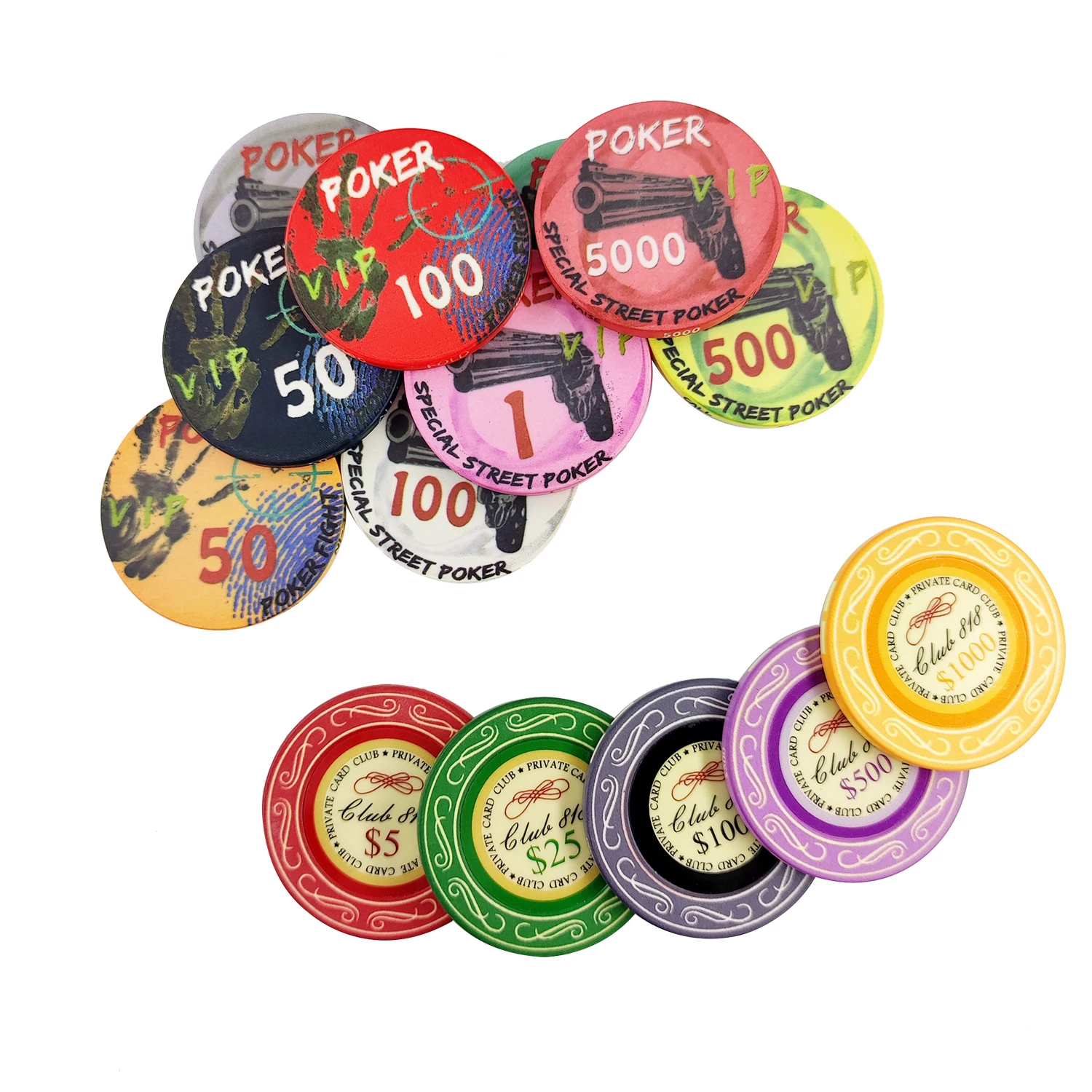Bigger 39mm 43mm 50mm Custom Ceramic Poker Chips Octagonal 45*3.3mm Print Gambling With Box Clay ABS Casino Ceramic Poker Chip