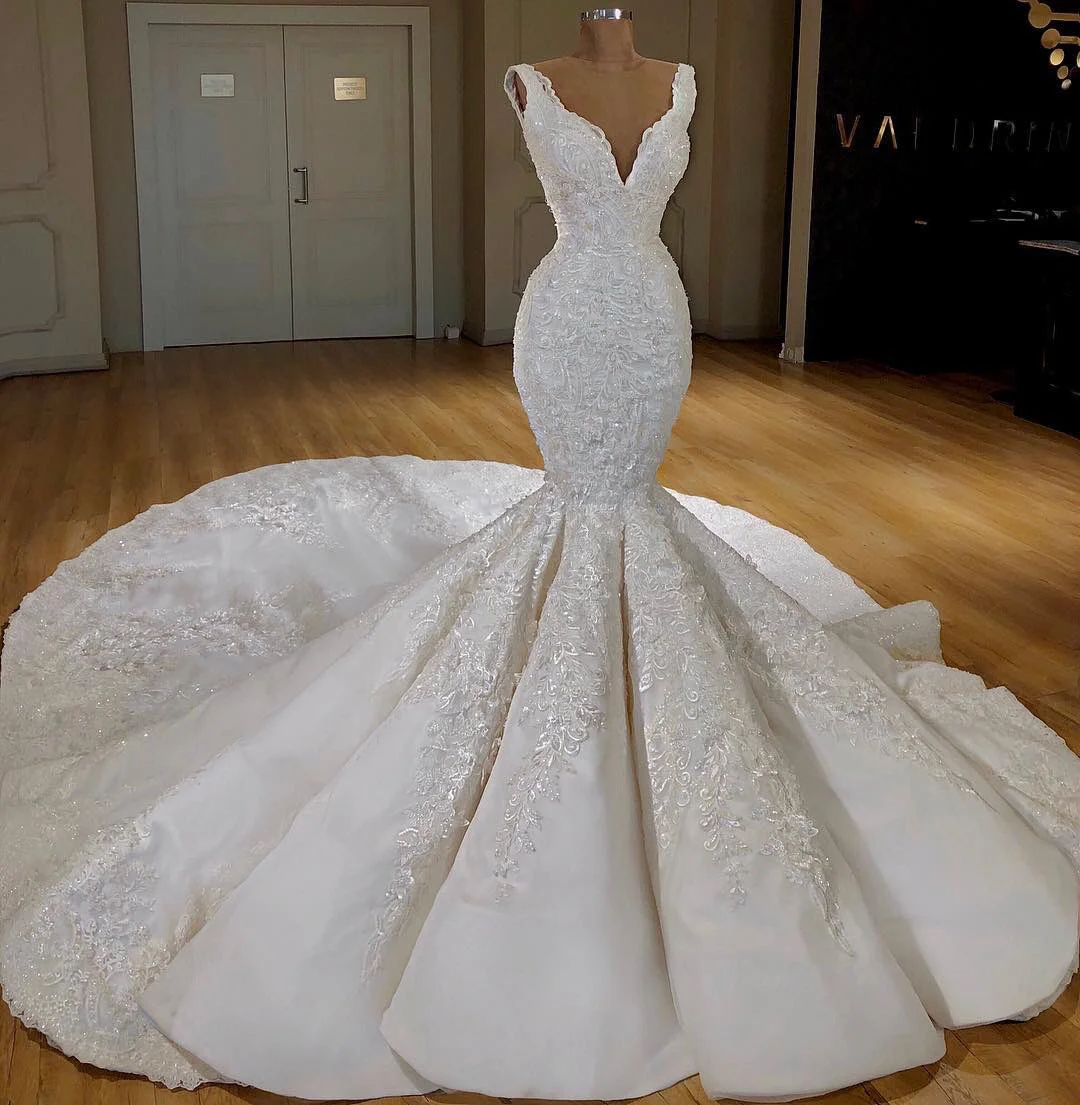 Женское атласное платье «рыбий хвост», свадебное платье без рукавов с Африканским кружевом