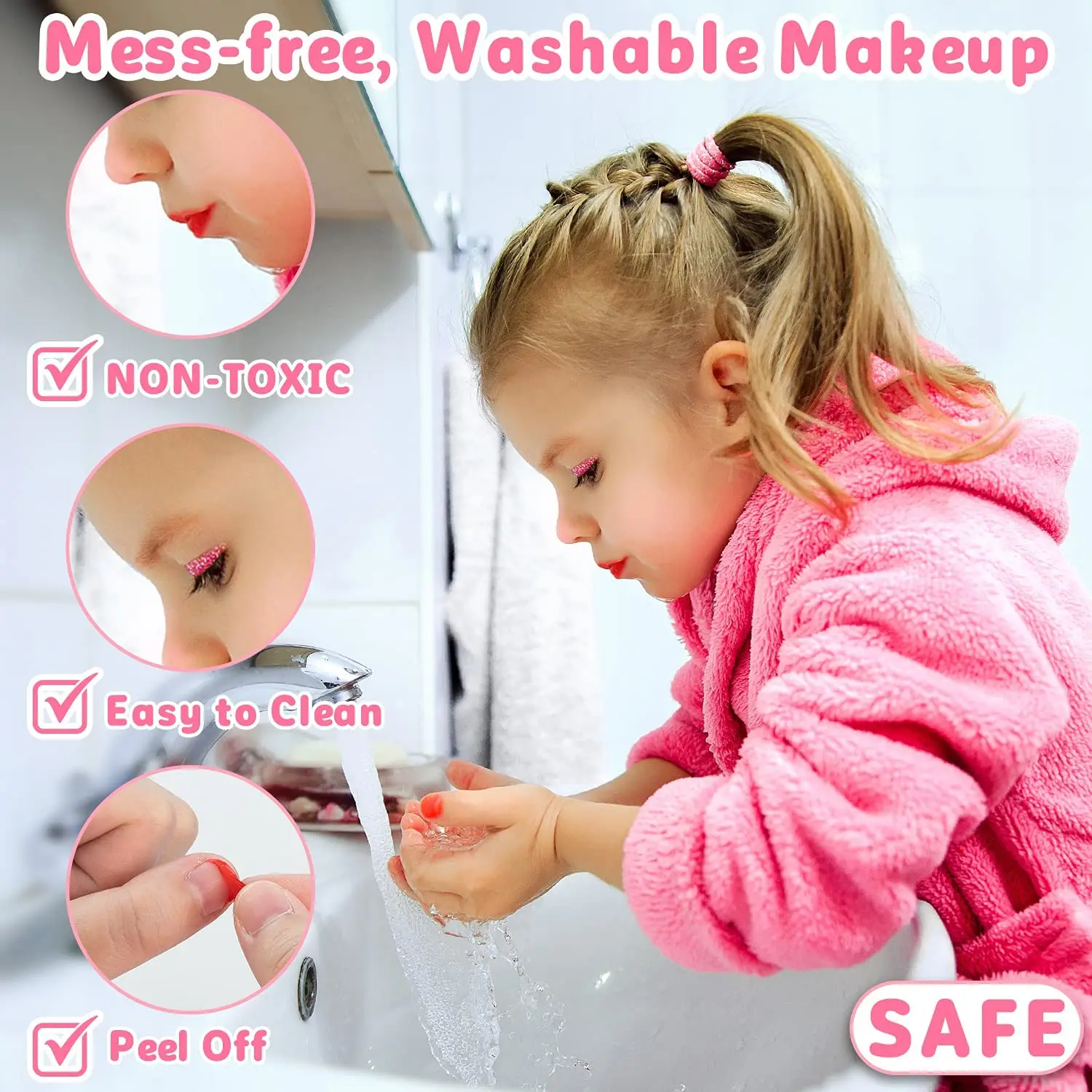 41 Pcs Kids Makeup Toy Kit for Girls, Washable Makeup Set Toy with Real Cosmetic Case for Little Girl, Pretend Play Makeup