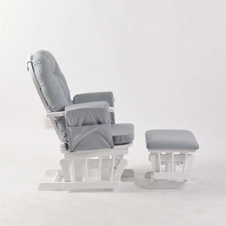 Grey Milk Color Rocking Breast Feeding Baby Sleeping Reclinable Glider Chair with Stool