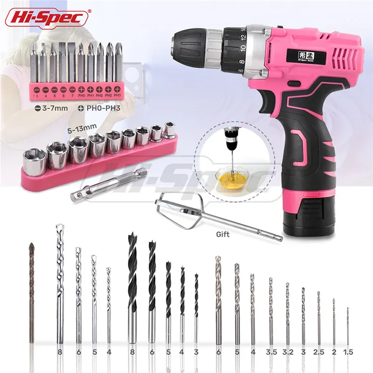 124 piece Pink Lady Power Tools Kit Hand Tools Set Cordless Power Drill with 16.8v Li-ion Battery in a tool case