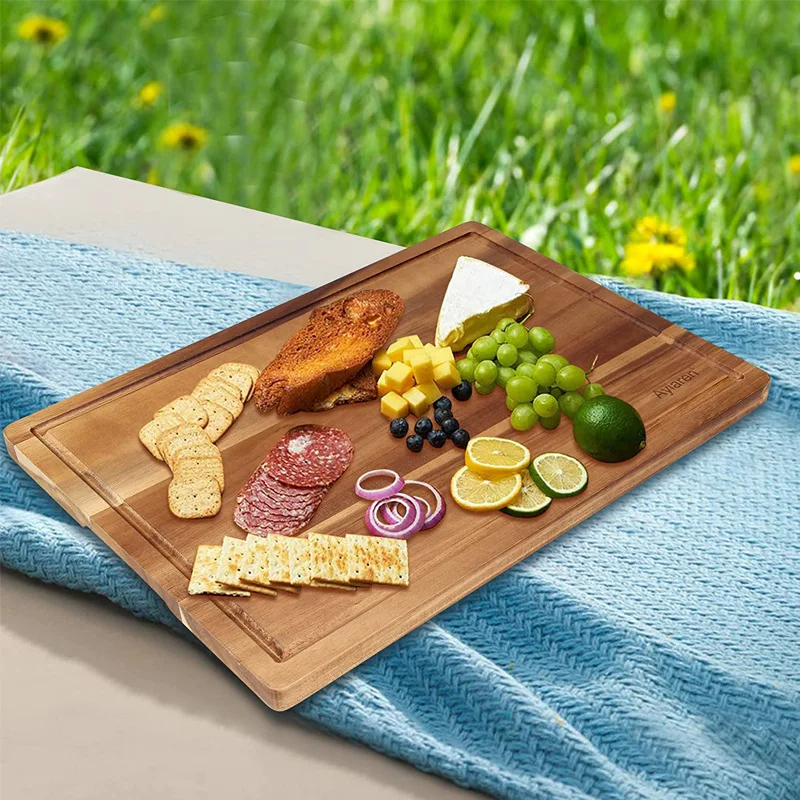 Customized Large Organic Walnut Acacia Bamboo Board Set Kitchen Chopping Block Wood Cutting Chopping Board with Juice Groove