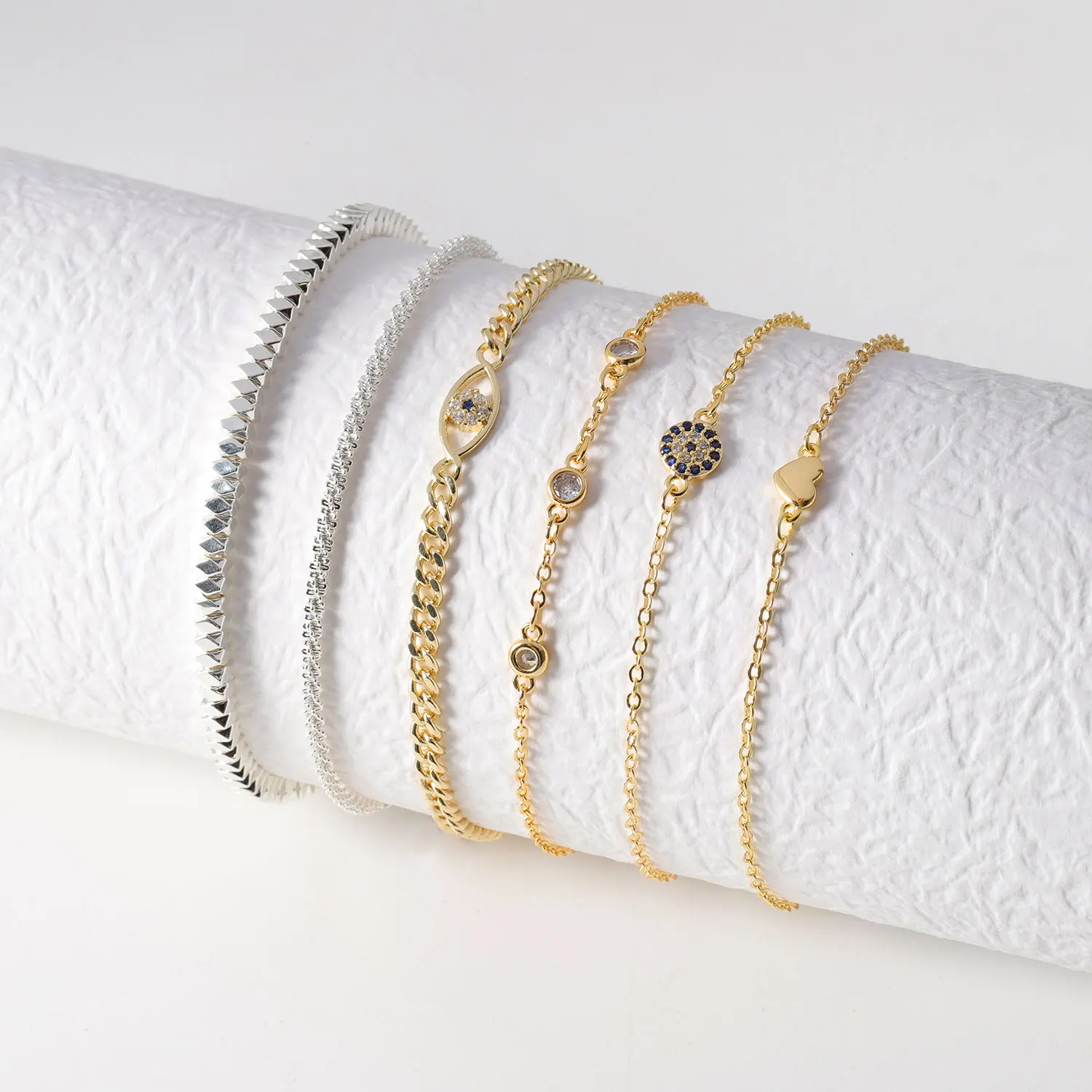 NUORO Dainty 14K Gold Filled Micro Pave Zircon Eyes Charm Bracelet For Women Handmade Blue Turkish Evil Eye Bracelet