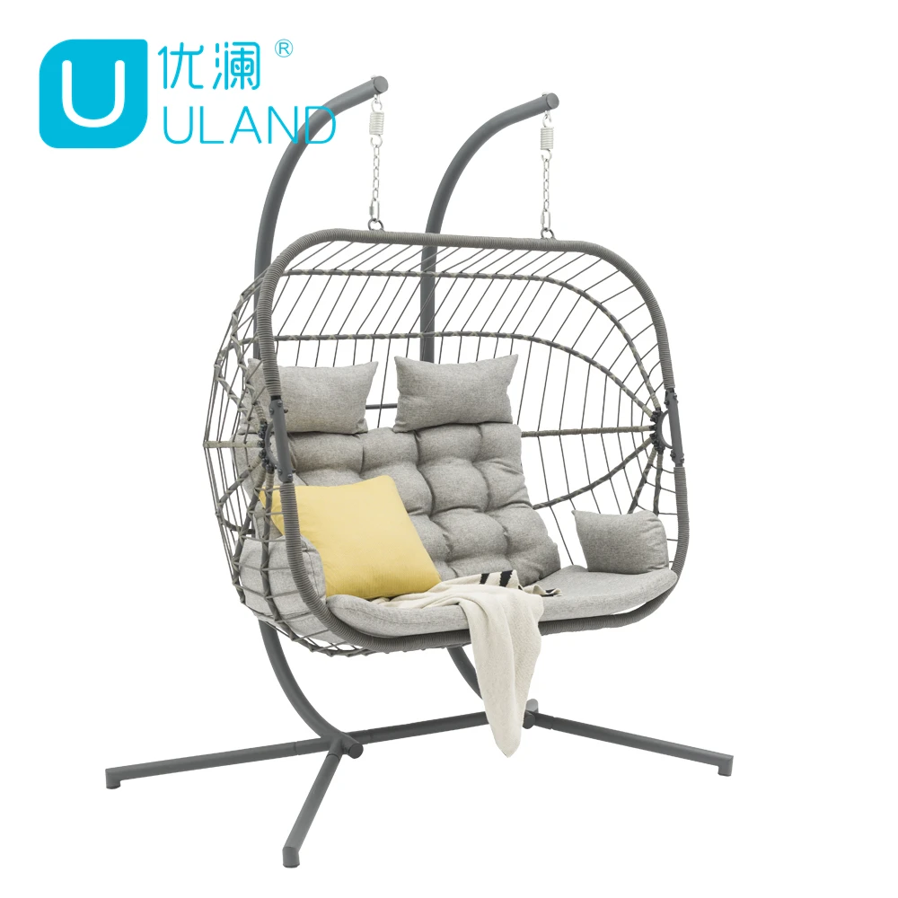 Плетеное двухместное садовое кресло-качели из ротанга Uland с подставкой мебель для улицы патио качели подвесное кресло