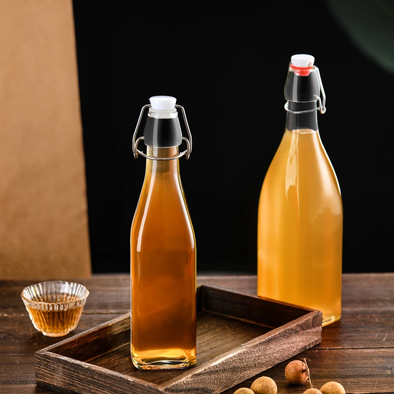 750ml 1000ml Classic Unique Easy Flip Lid Clear Drink Beer Wine Water Bottles Glass Swing Top Bottle with Airtight Stopper Cap