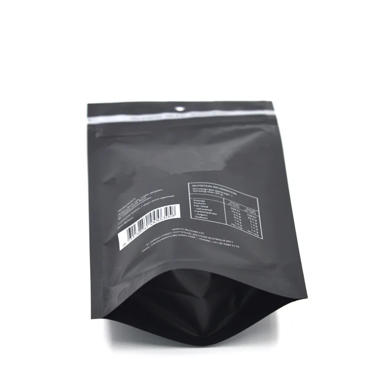 Custom  resealable Matte stand up pouch plastic zip lock with window black mylar bags