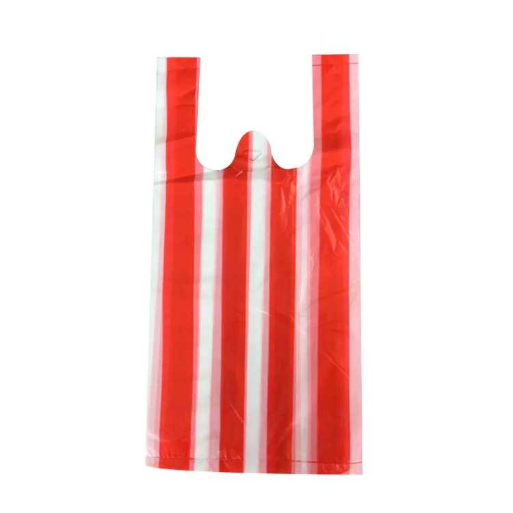 wholesale custom strength disposable PE stripes tote color plastic vest carrier T-shirt bag
