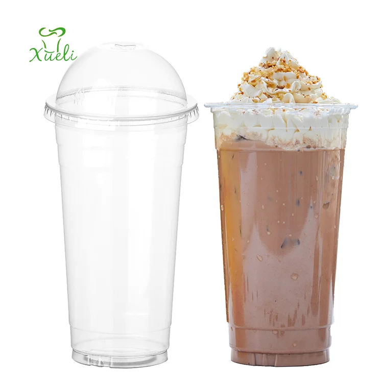 Logo Customized PET PE PP Disposable 16oz 500ml Bubble Tea used  with flat or U shape Transparent Plastic Cup