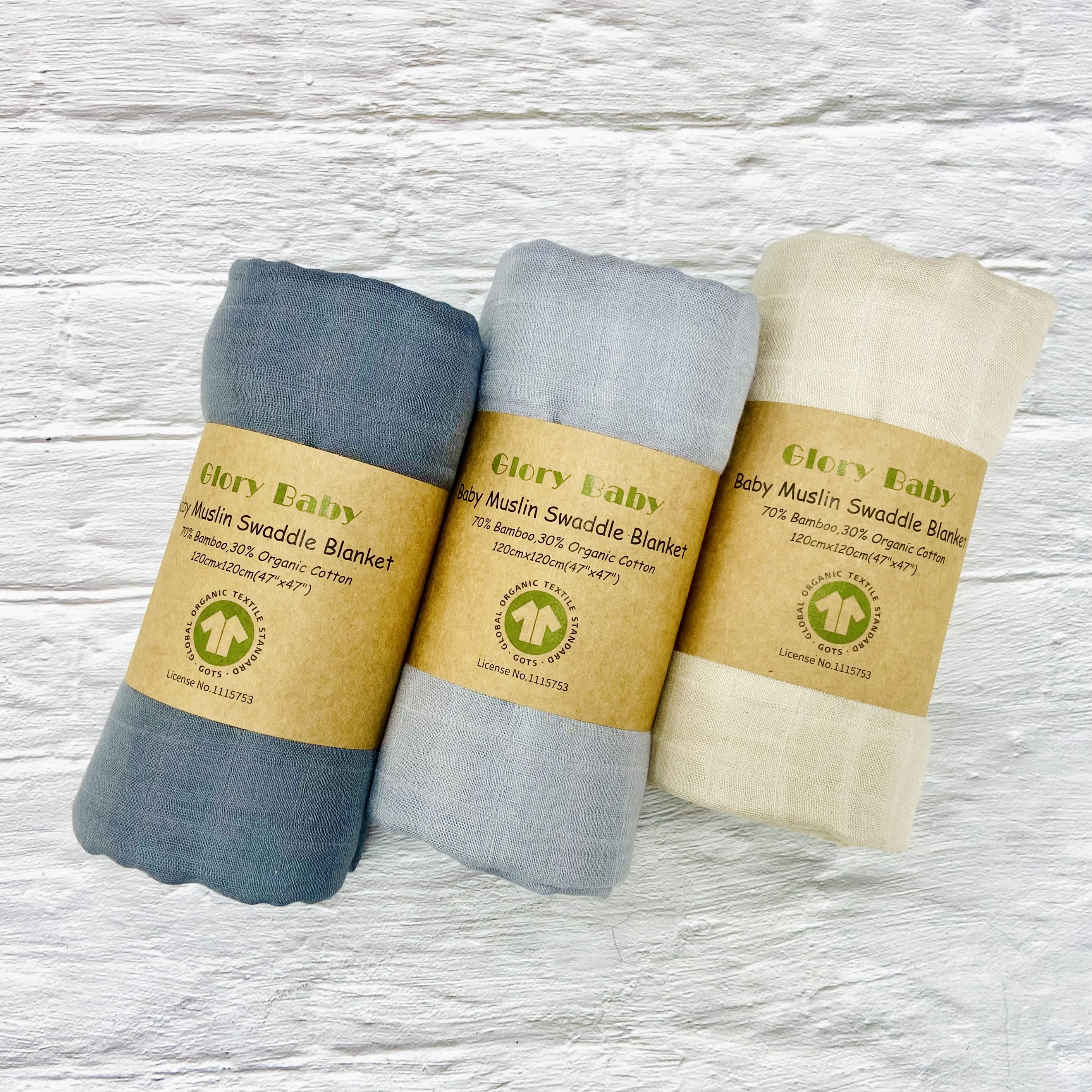 GOTS Certificated Custom Wholesale Soft Newborn Organic Cotton Muslin Receiving Blanket Baby Bamboo Swaddle Wraps Blanket