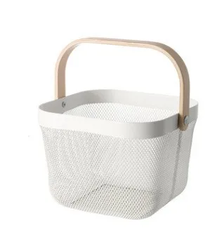 New Arrival Portable With Wood Handle Metal Kitchen Vegetable Storage Basket Fruit Basket