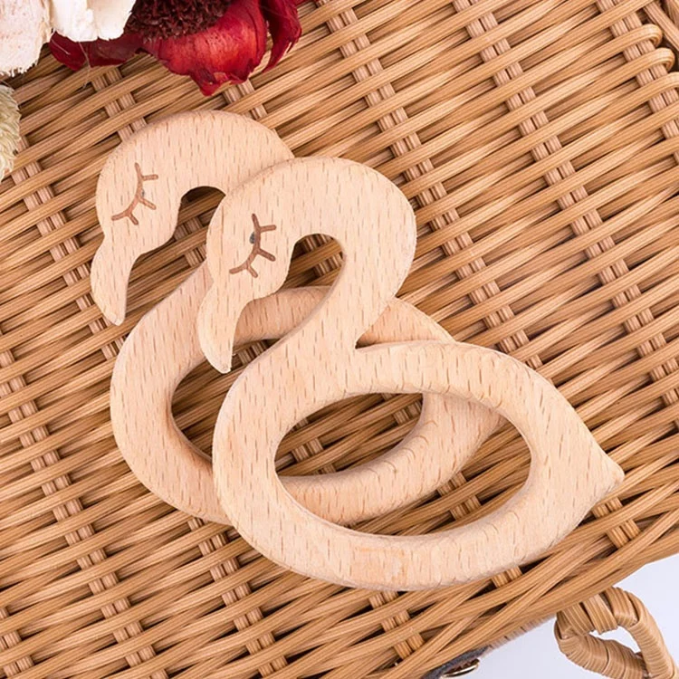 INS Baby Teething Toys Animal Pig Rodent Flamingo Beech Bracelet Pacifier Pendant Wooden Teether