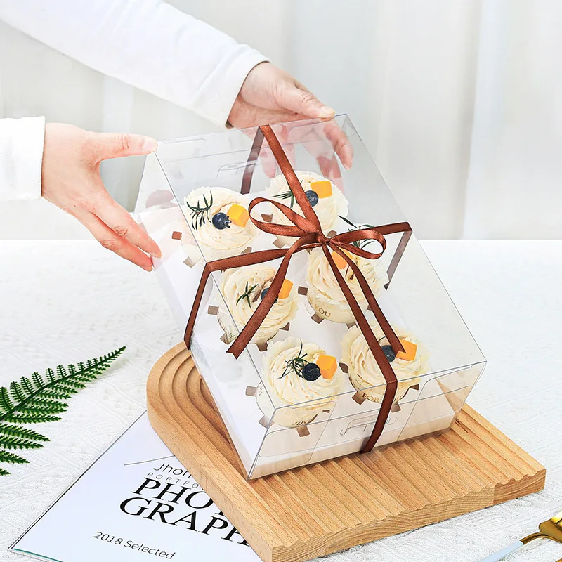 Hot Sale Heightened 12 Holes Clear Plastic Cup Cake Box Packaging With Dip Cup Insert For Bakery Shop