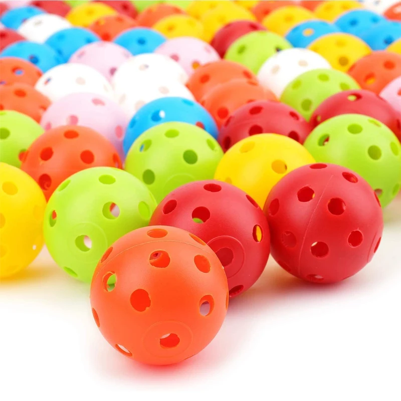 Factory Direct Supply Wholesale Color Hollow Golf Practice Balls 74MM Plastic Lightweight 26/40 Holes Airflow Pickleball Ball