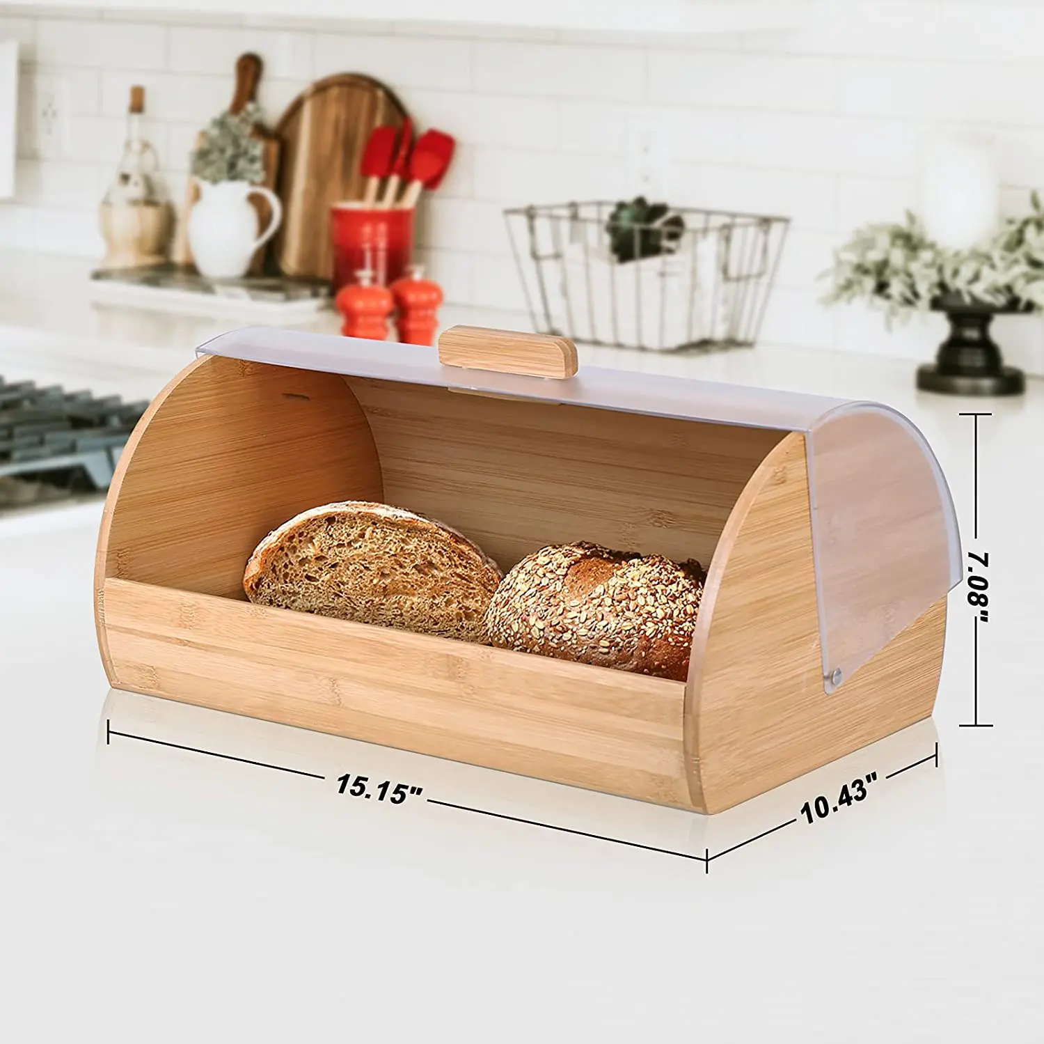 Food Safty Bamboo Retro Bread Box for Kitchen Counter Box OEM Bamboo Breadbox Roll Top