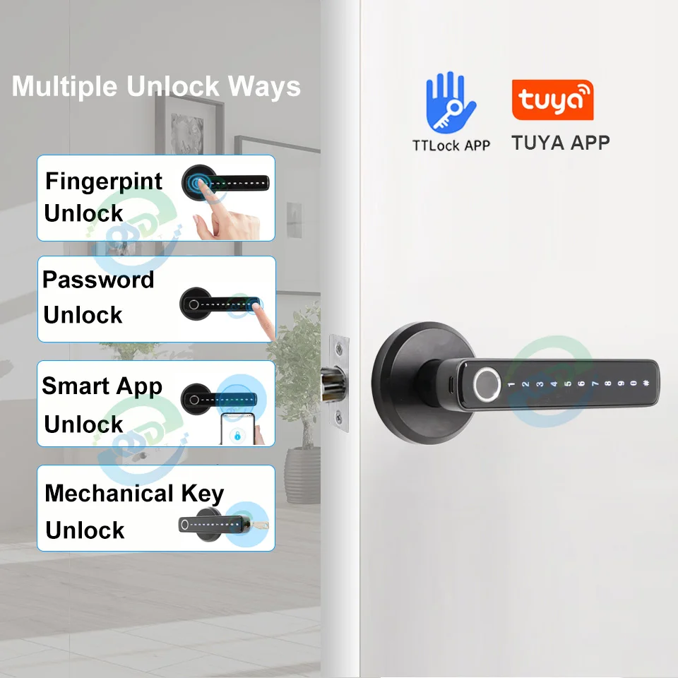 Fingerprint Recognition Handle Easy Installation Smart Lock Tuya Ttlcok App Voice Control Smart Alarm Door Lock Cerradura
