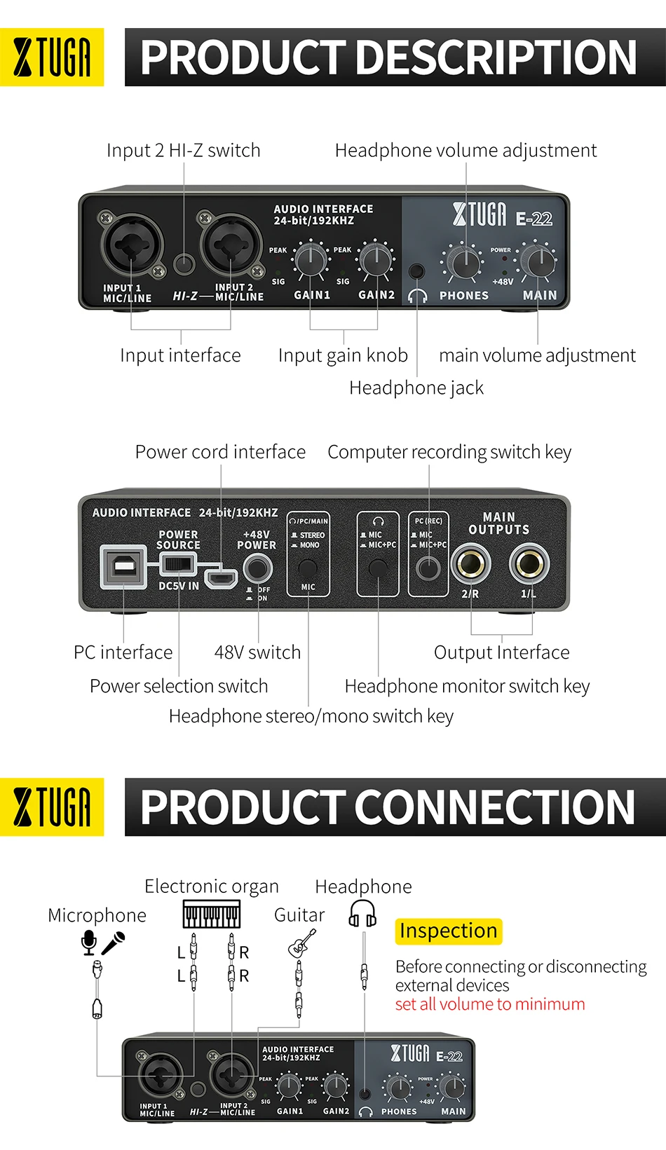 Usb Audio Interface Music External Condenser Microphone Recording Sound Card For Pc Recorder Computer Studio Live