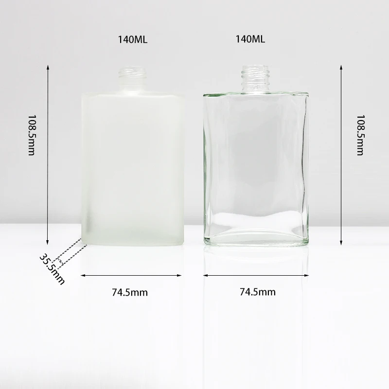 Custom flat square 140ml Rectangle Vintage Portable Empty Spray Glass Square Perfume Bottle With matter grey cap