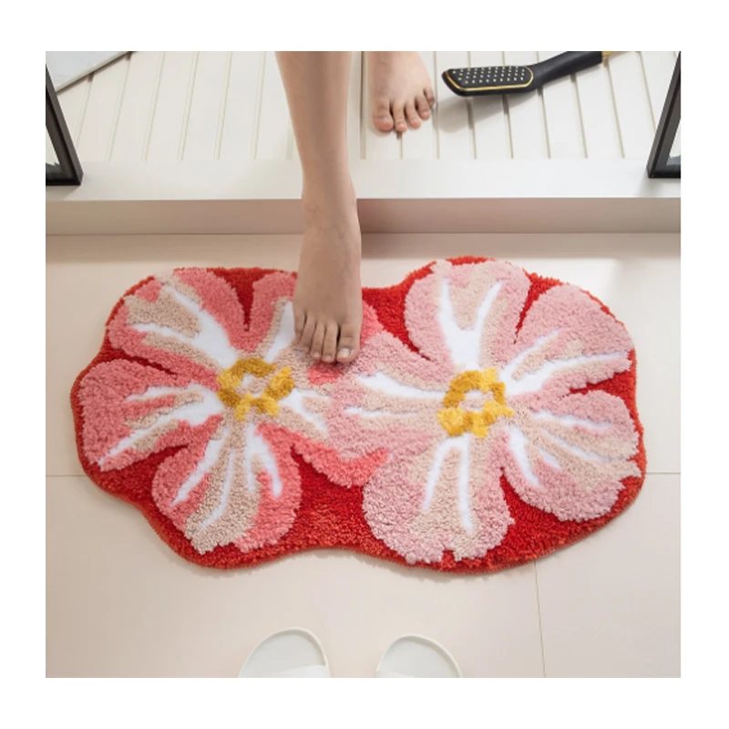 Lovely flower tufted bathroom dirt resistant absorbent mat bedroom door carpet anti-slip tufted rug