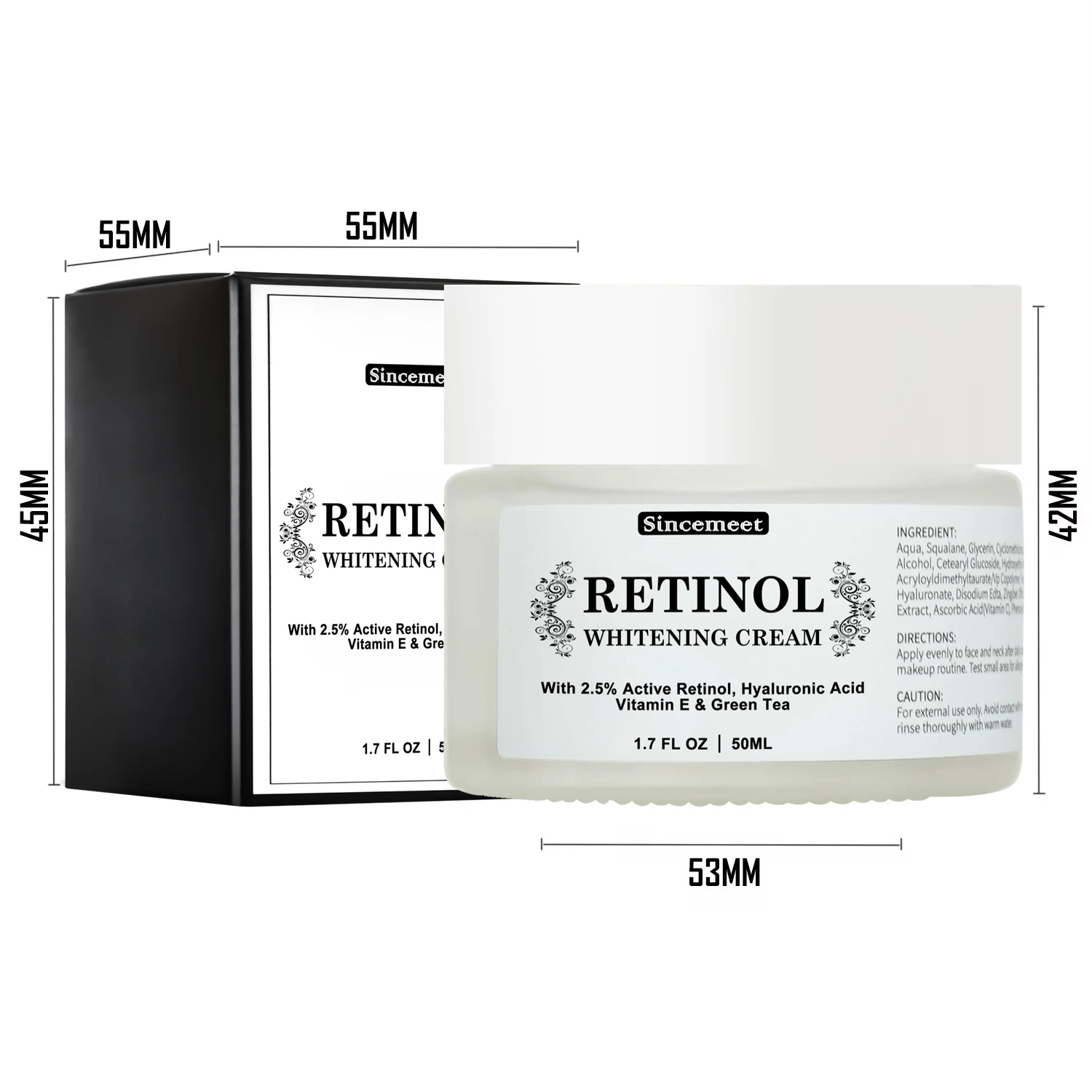 Skincare Hyaluronic Acid Retinol Anti Aging Day Cream Rejuvenating Hydrating Face Moisturizer Reduces Wrinkles & Fine Lines