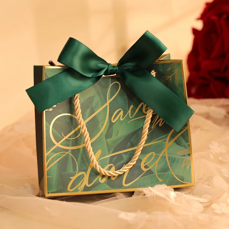 Brand name printed green patterns stocked package smell proof candy paper packaging bags with rope handle for snacks carrier