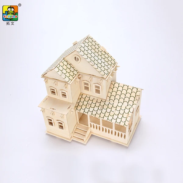 High Quality Custom 3d Model Wooden Diy Puzzles For Adults Toys Wooden villa 3d Puzzles Craft doll house model Kit For Adults