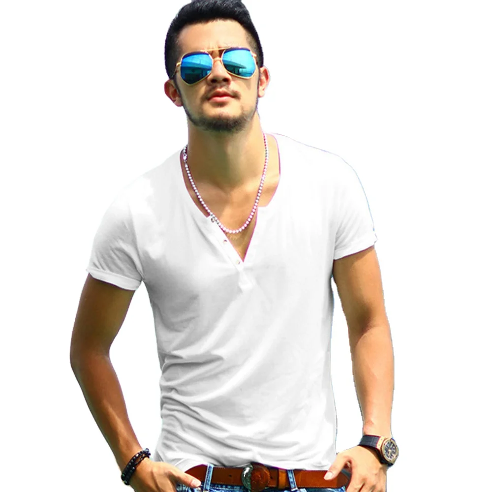 Wholesale OEM summer v neck white t shirt for men