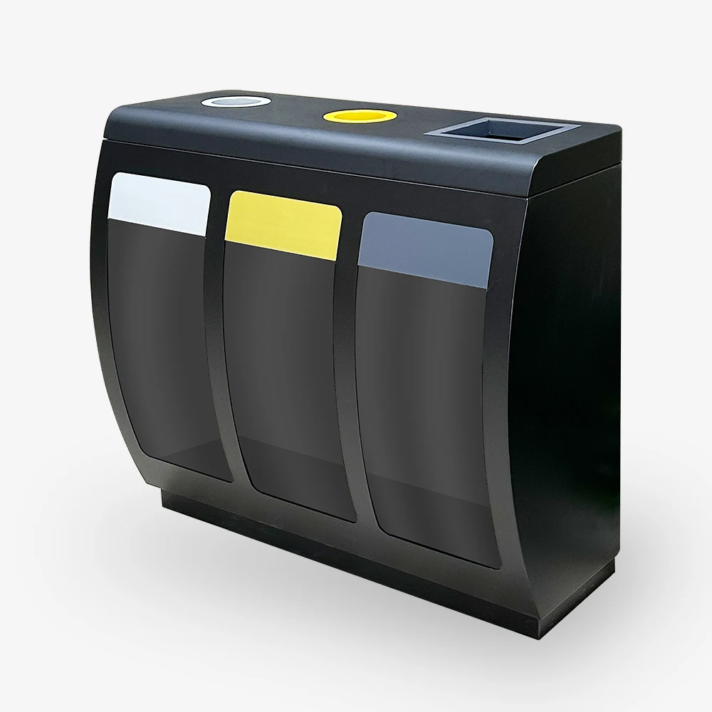 Factory Custom Triple Waste Bin Shopping Mall Commercial Recycling Containers With  Galvanized Steel And Acrylic Sheet