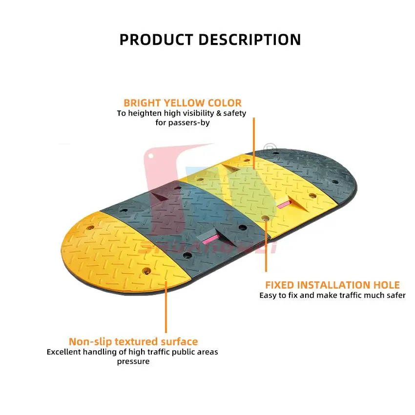 Removable Short Speed Hump Temporary Traffic Yellow And Black Car Heavy Duty Rubber Speed Hump For Safety
