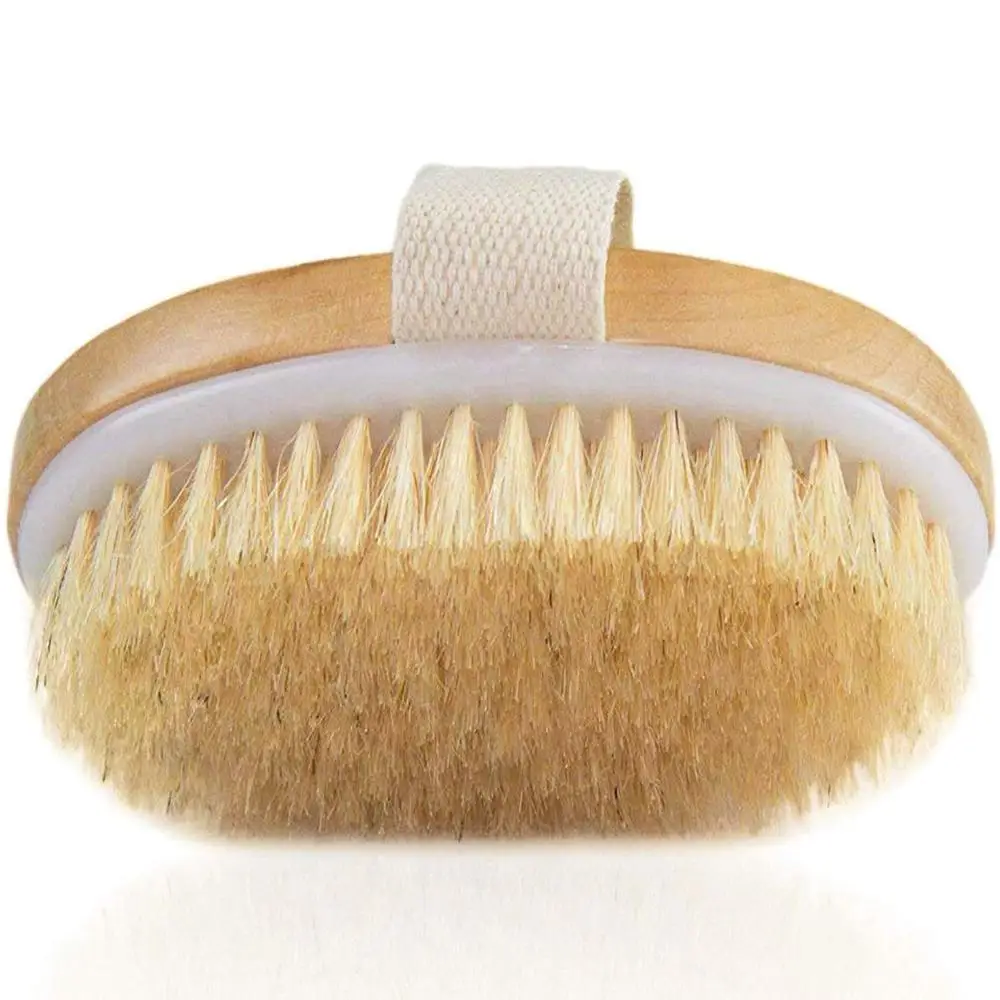 Wooden Natural Bristle Dry Skin Bath Body Brush With Hand Band For Nice Grip