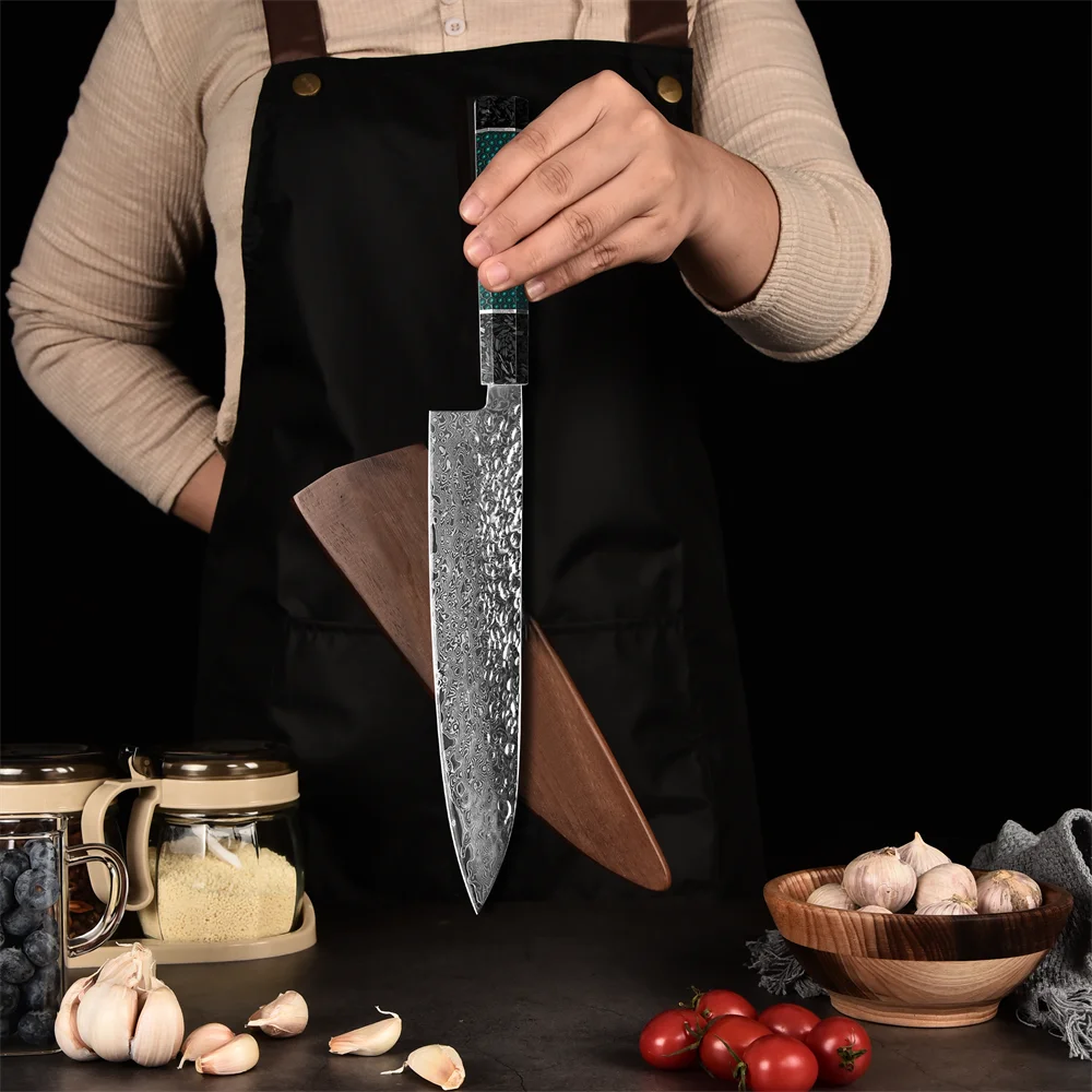 Elegant G10 Handle 9.5 inch Kitchen Sushi Knife Hammered Forged Slicing knife Japanese Damascus Steel Chef Knives