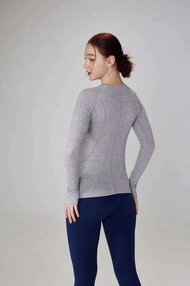 female Seamless waist-slimming thumb hole Long Sleeve Four-way Stretch T-shirts For Woman Sports Yoga Tops
