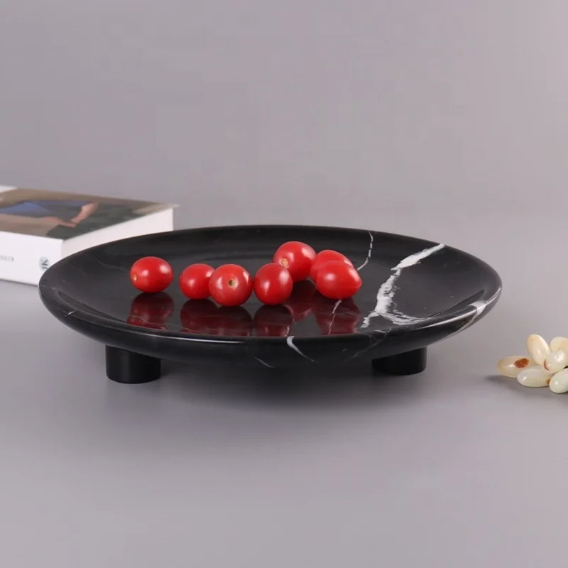 Натуральное хранение Nero Marquina круглый мраморный поднос для украшения дома