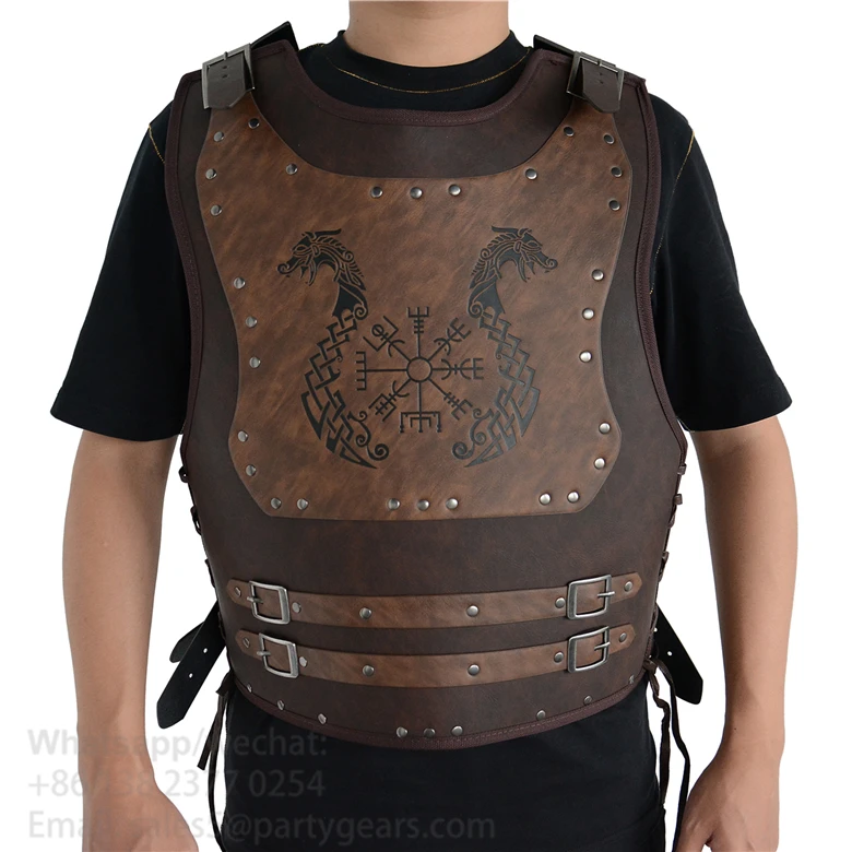 Nordic Style Medieval Viking Warrior Leather Retro Embossed COSPLAY Stage Props Larp Costume Leather Armor