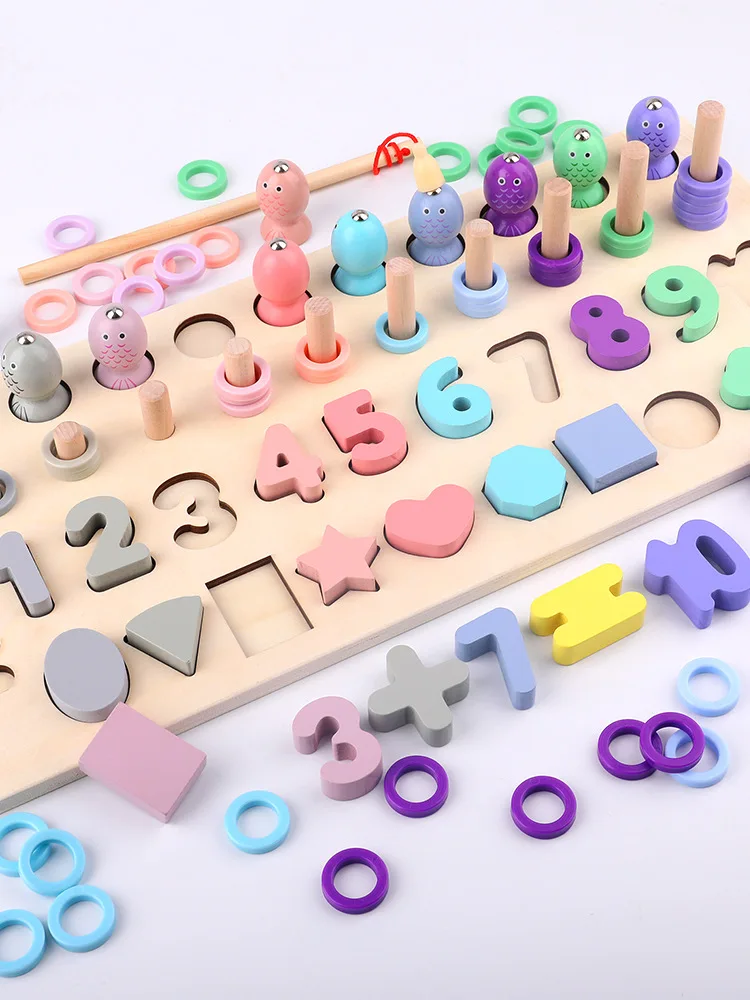 Kids  Wooden Multifunctional Logarithmic Board Children  Cognition Shape Matching Board Parent-child Games