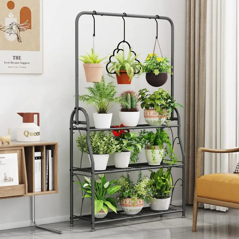 Indoor Outdoor High Angle Hanging Plant Stand Metal Planter Ladder For Room Balcony Garden Patio Multi Plant Stand 3 Tiers