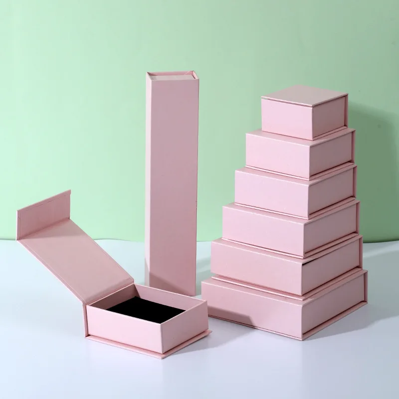 Custom Logo Paper Cardboard Jewelry Packaging Box Black Orange Necklace Earring Bracelet Ring Magnetic Jewelry Box