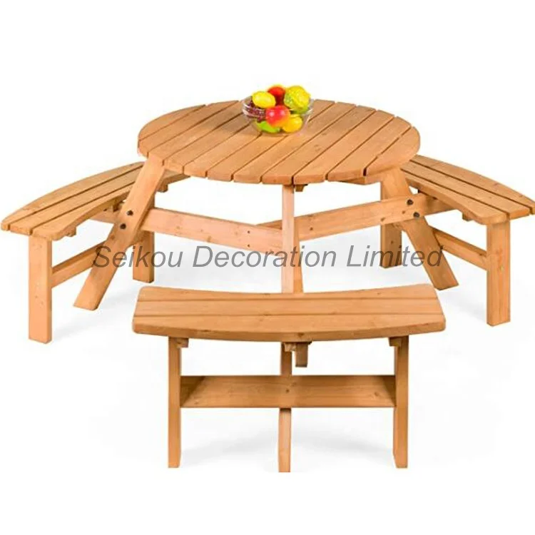 Outdoor Furniture Wooden Square Corner Picnic Table Wooden Table With Chair
