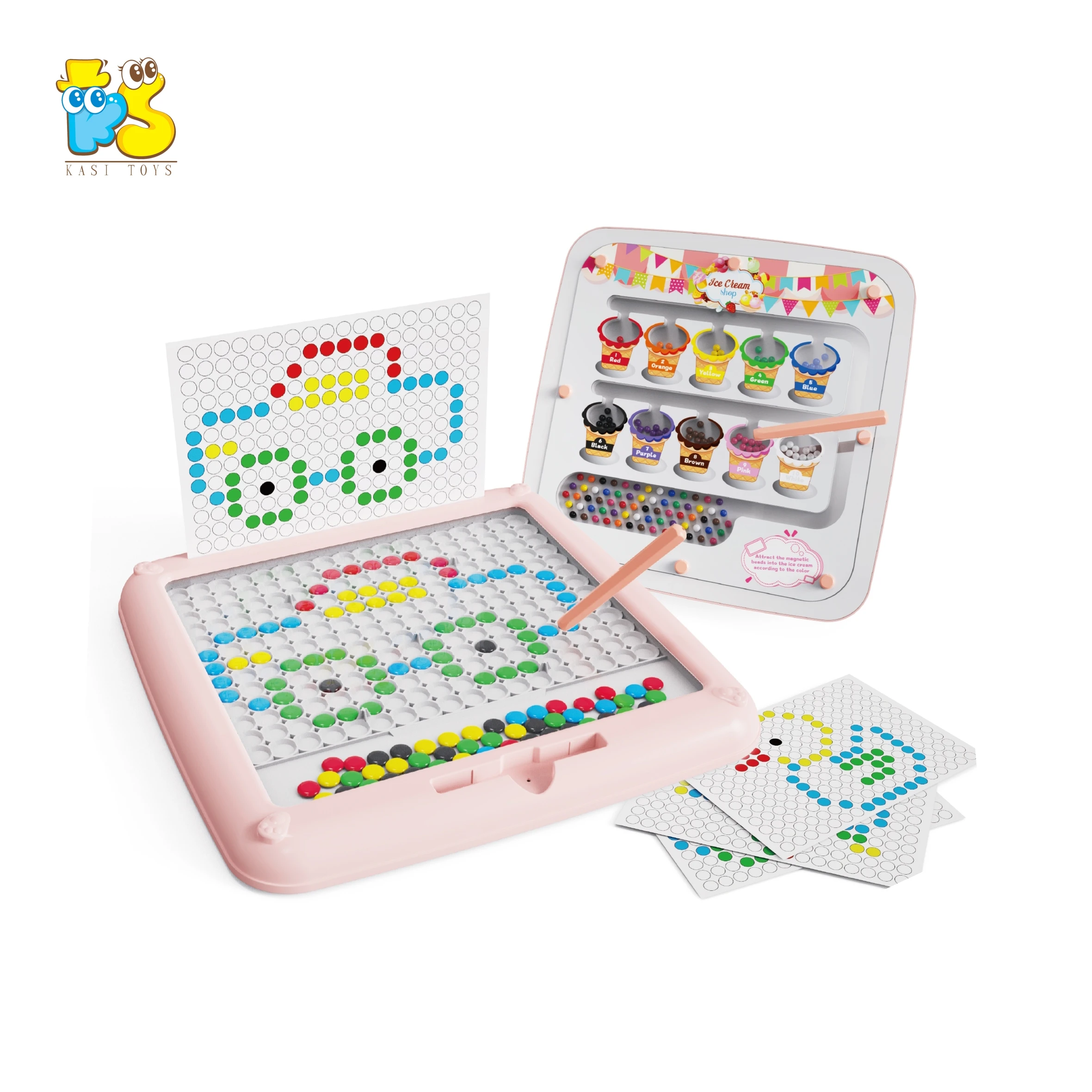 KS Montessori 2 IN 1 Magnetic Number Maze Painting Board Color Bead Matching Magnetic Drawing Board