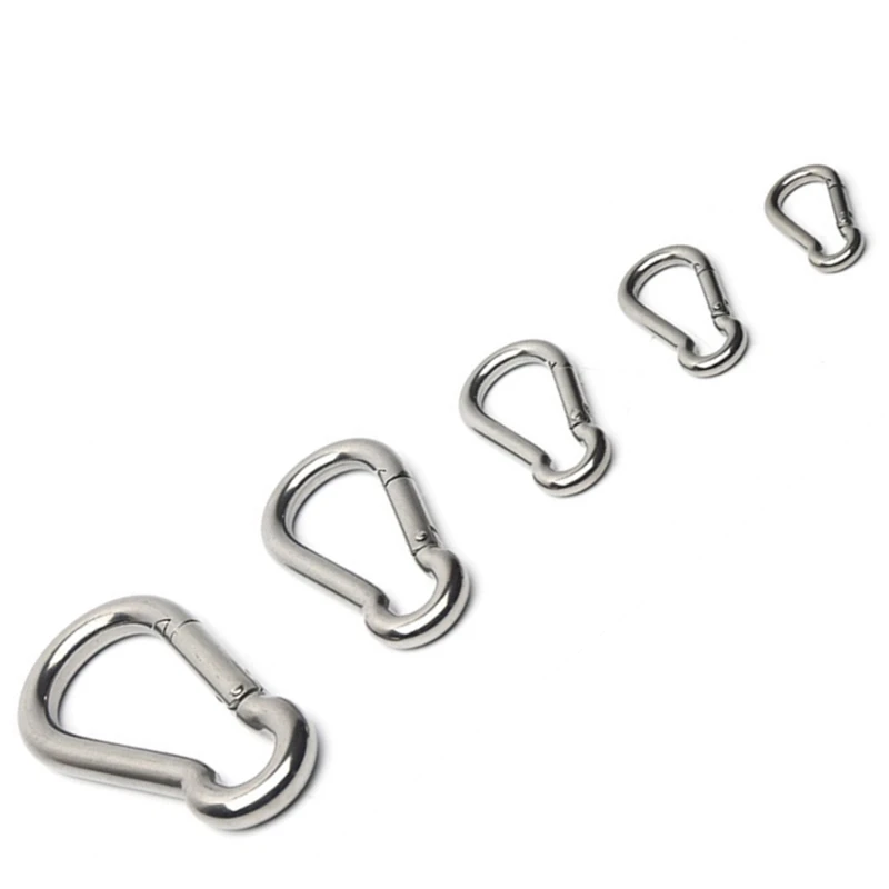 HXY offer M8 outdoor gourd shape 304 stainless steel snap hook carabiner spring lock hangematte carabiner hooks 8*80 snap hook