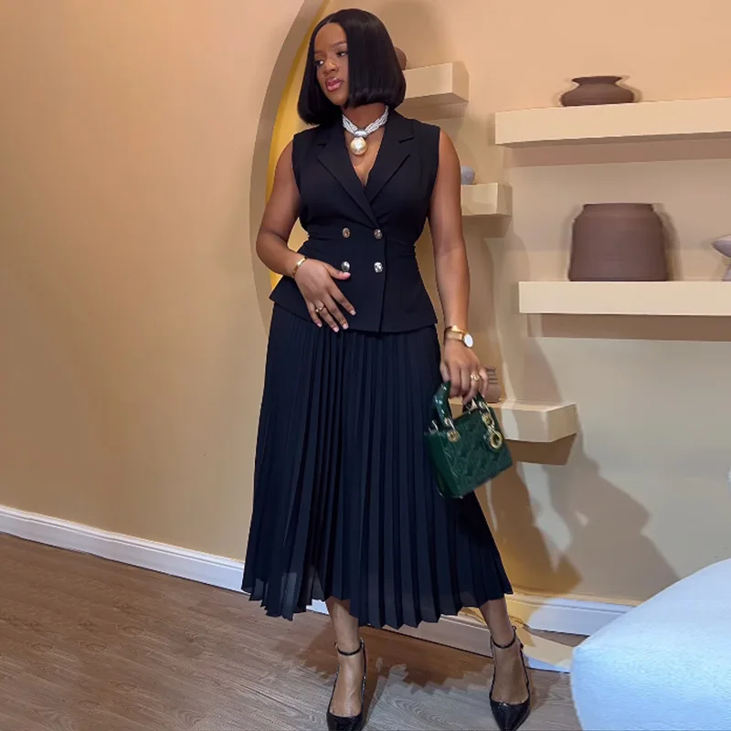 2024 Casual 2 Piece Set For Women V-Neck Top And Dress Set Clothing Wholesale