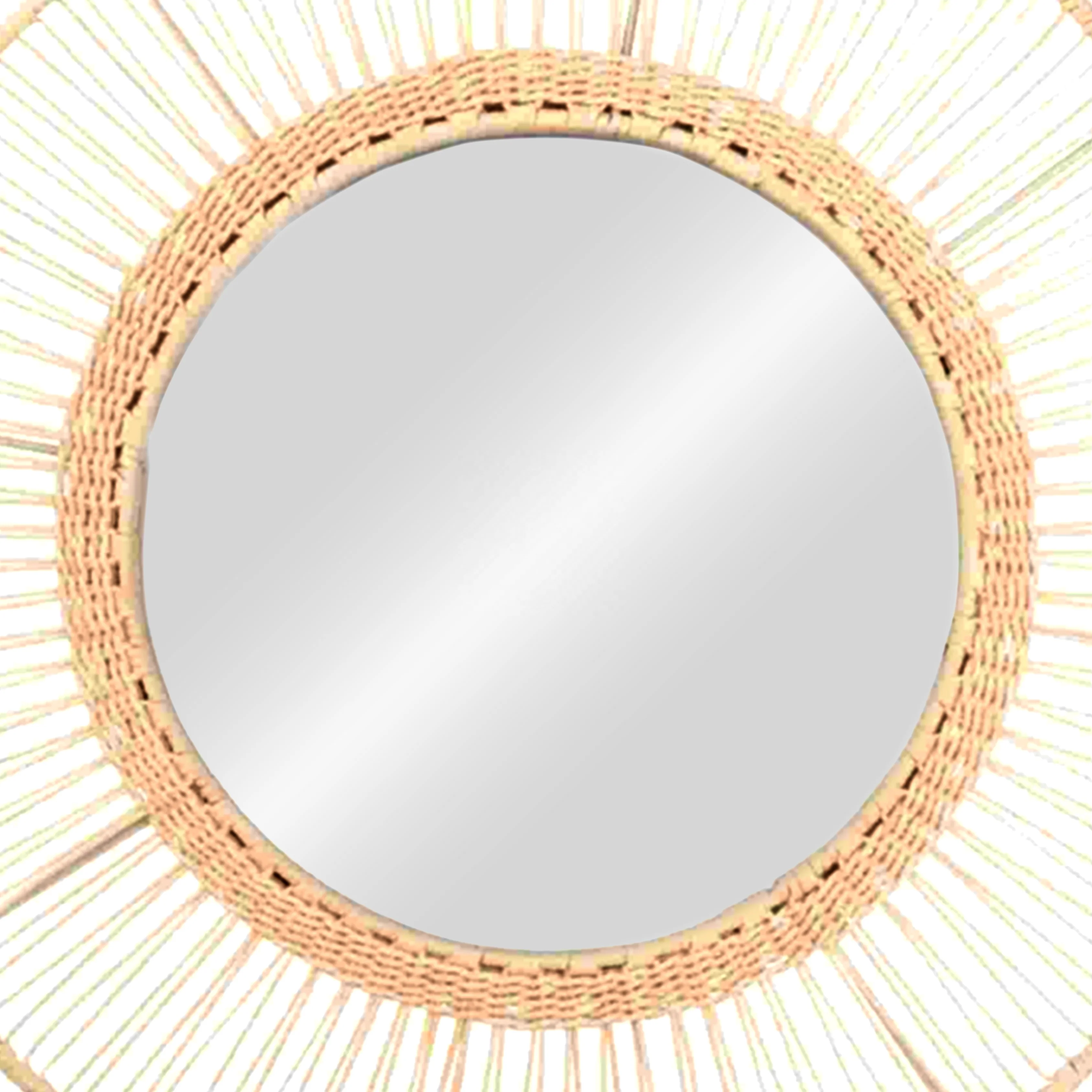 Kastara Sun Shape Wall Decor New Rattan Mirror with Cartoon Design round Wood Pattern in Black Color
