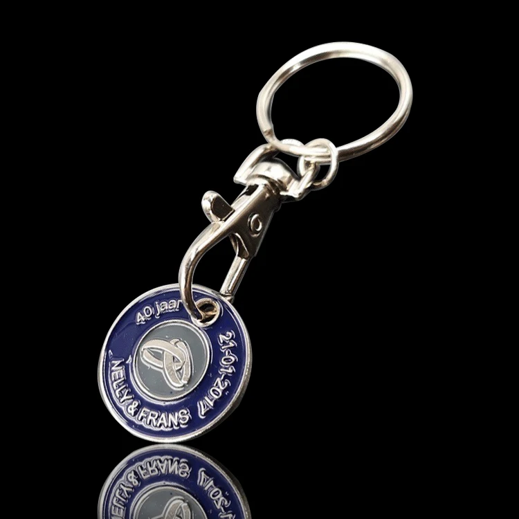 Customized logo shopping cart coin key chain quarter and loonie trolley cart token coin keyring