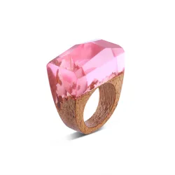 2023 Unique Pink Resin Wood Rings Movies Magical Mystery Scenery Inside Handmade Forest Wooden Tree Ring