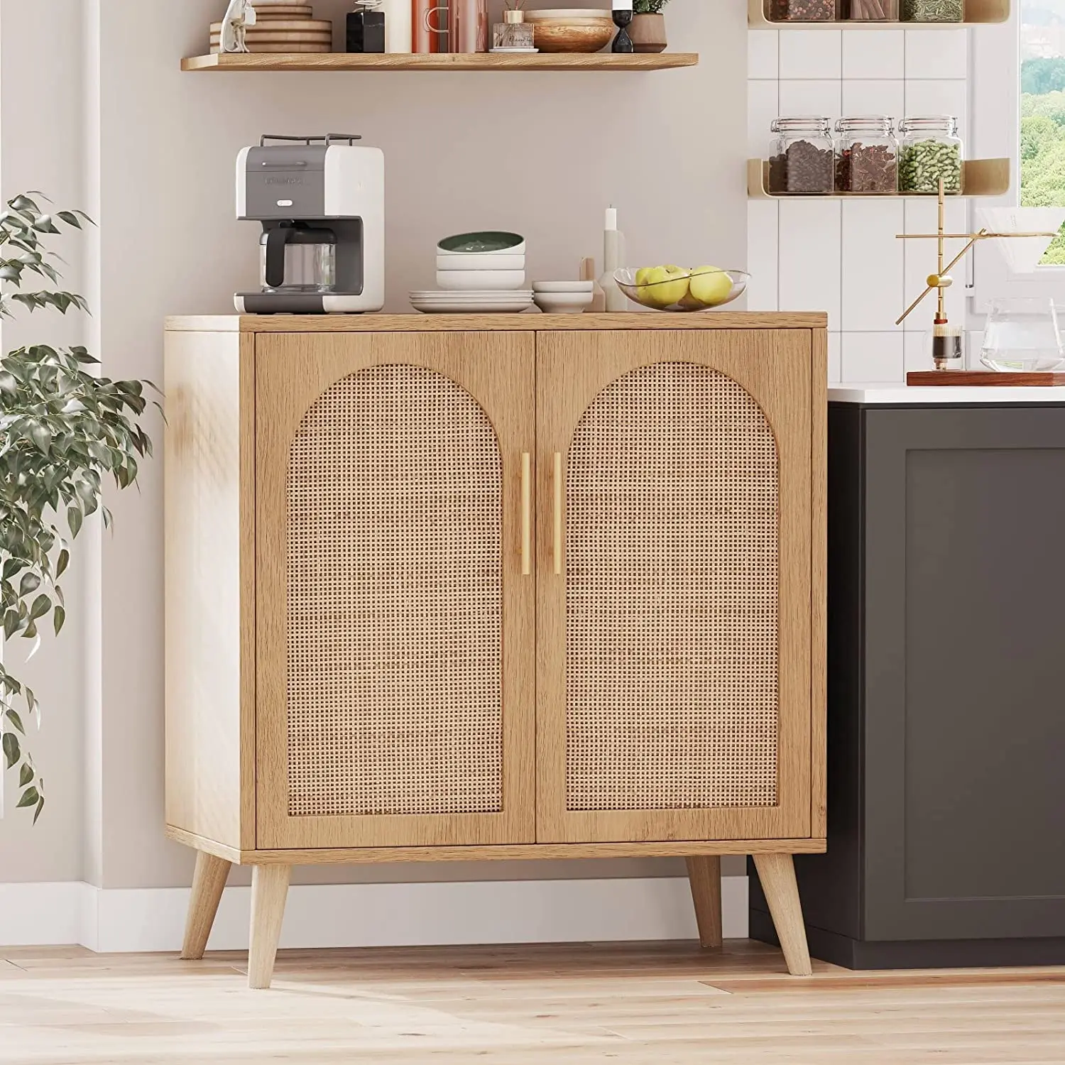 Accent Bathroom Floor Cabinet Modern Sideboard Buffet Cabinet living room cabinet with Rattan doors